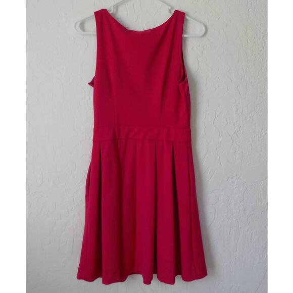 Lauren Conrad Pink Dress Women 4 Fit Flare Bow Pleaded Zip Rayon Sleeveless - Picture 2 of 9